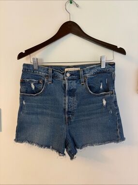 Levi's Ribcage Distressed Blue Denim Jean Shorts